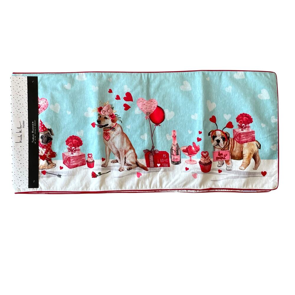 Nicole Miller Valentine's Day Table Runner 16x72 Sweet Treats Dog Party NEW